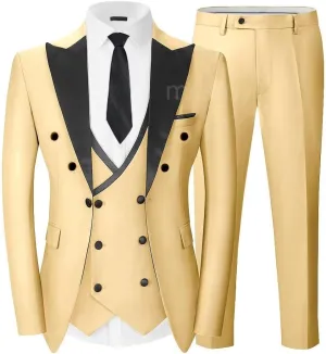 Double Breasted Slim Fit Tuxedos for Men 3 Pieces Suits Sets Double Breasted Suit Man Peak Lapel Blazer Vest Pant