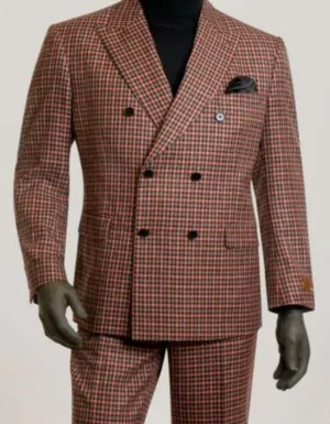 Double Breasted Suit in Gray and Orange By Steve Harvey Suit Clothing Line - Plaid Checkered Patterned Suit