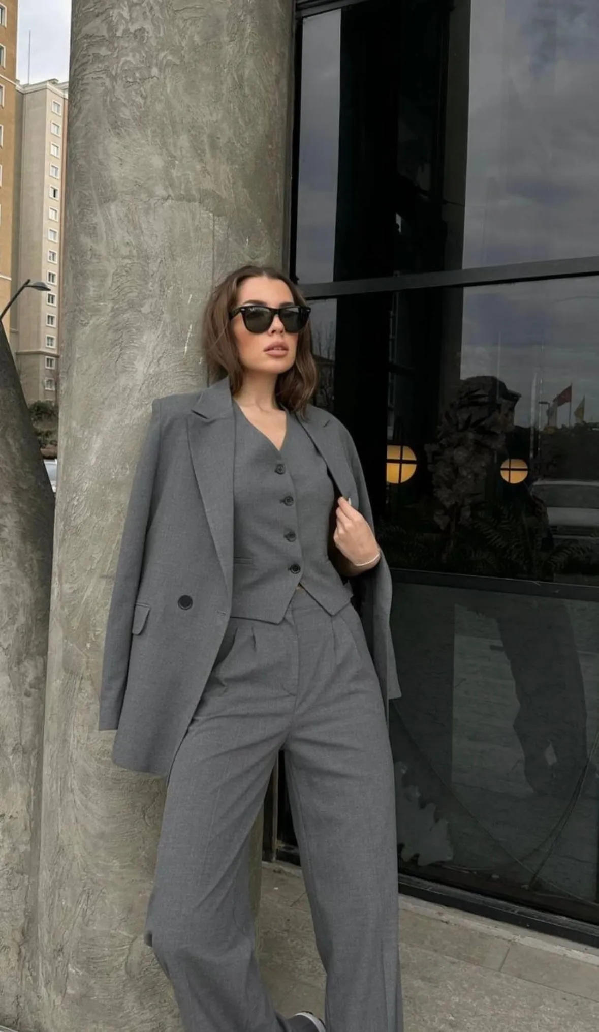 Double breasted suits grey