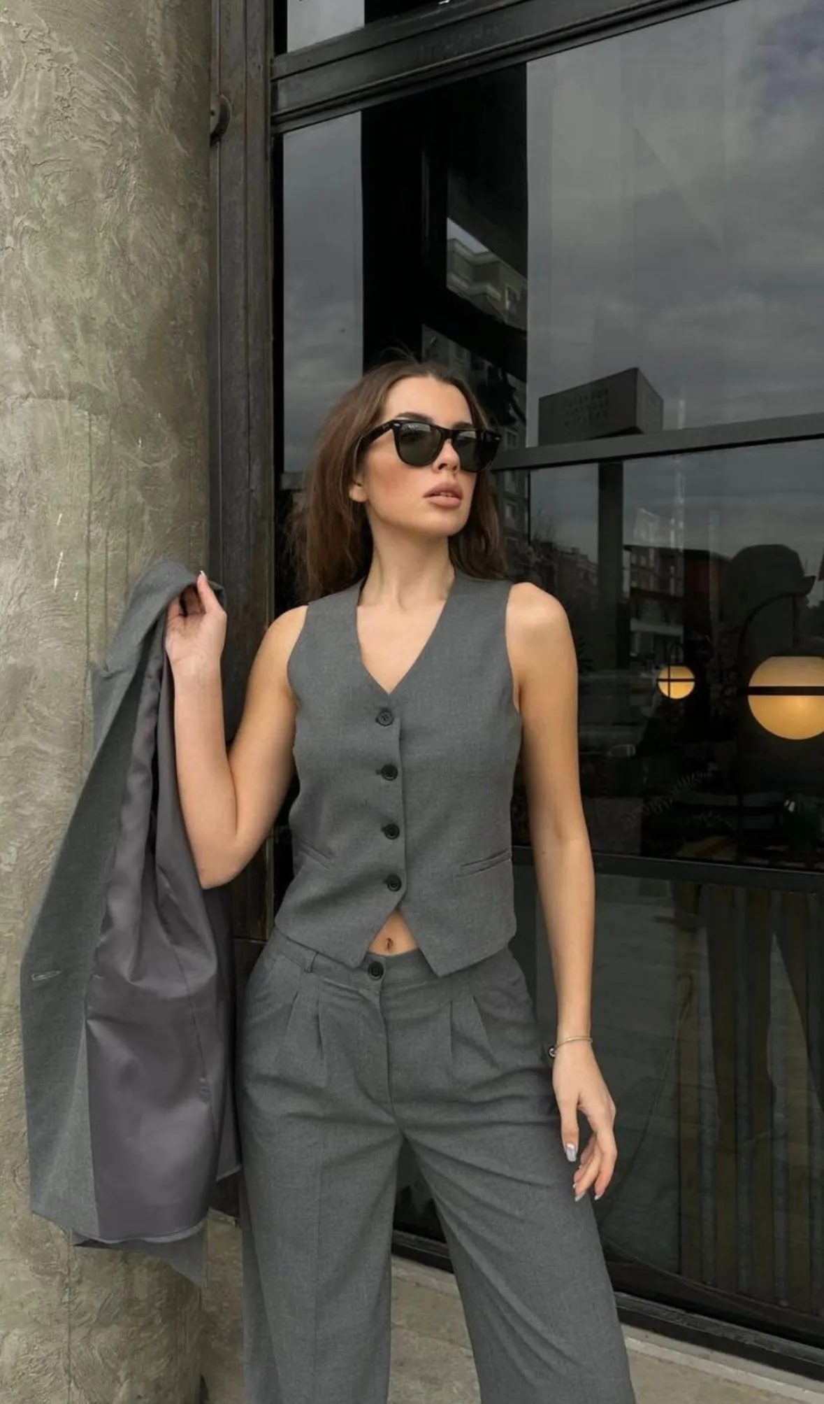 Double breasted suits grey