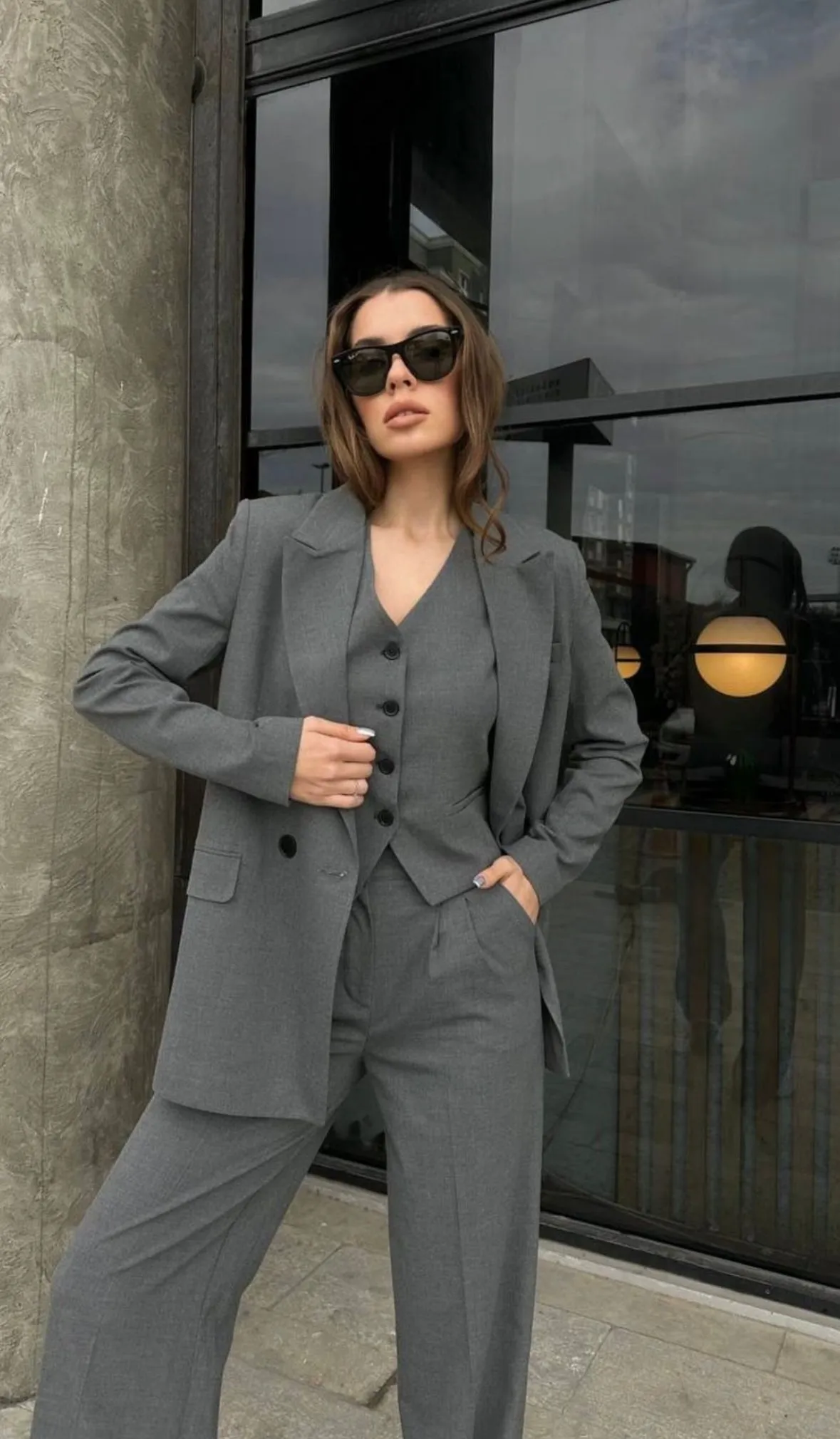 Double breasted suits grey
