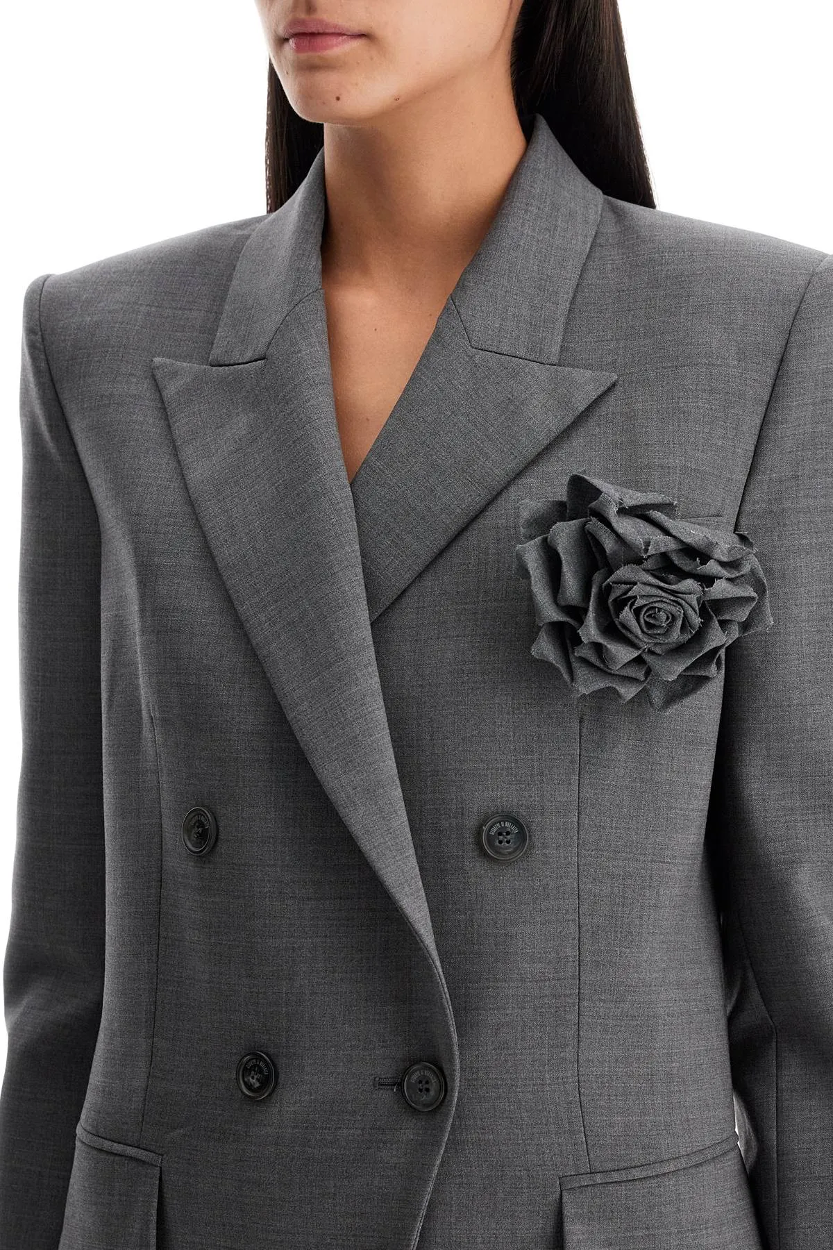 double-breasted wool stretch blazer 03PFJA098F 03229 GREY