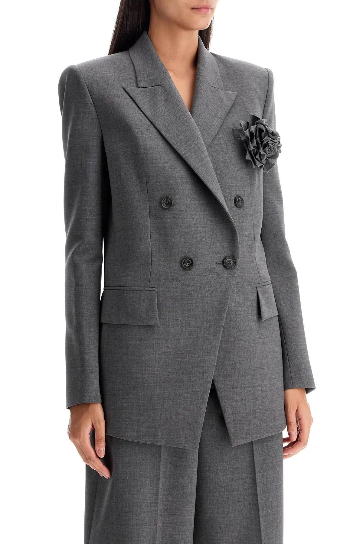 double-breasted wool stretch blazer 03PFJA098F 03229 GREY