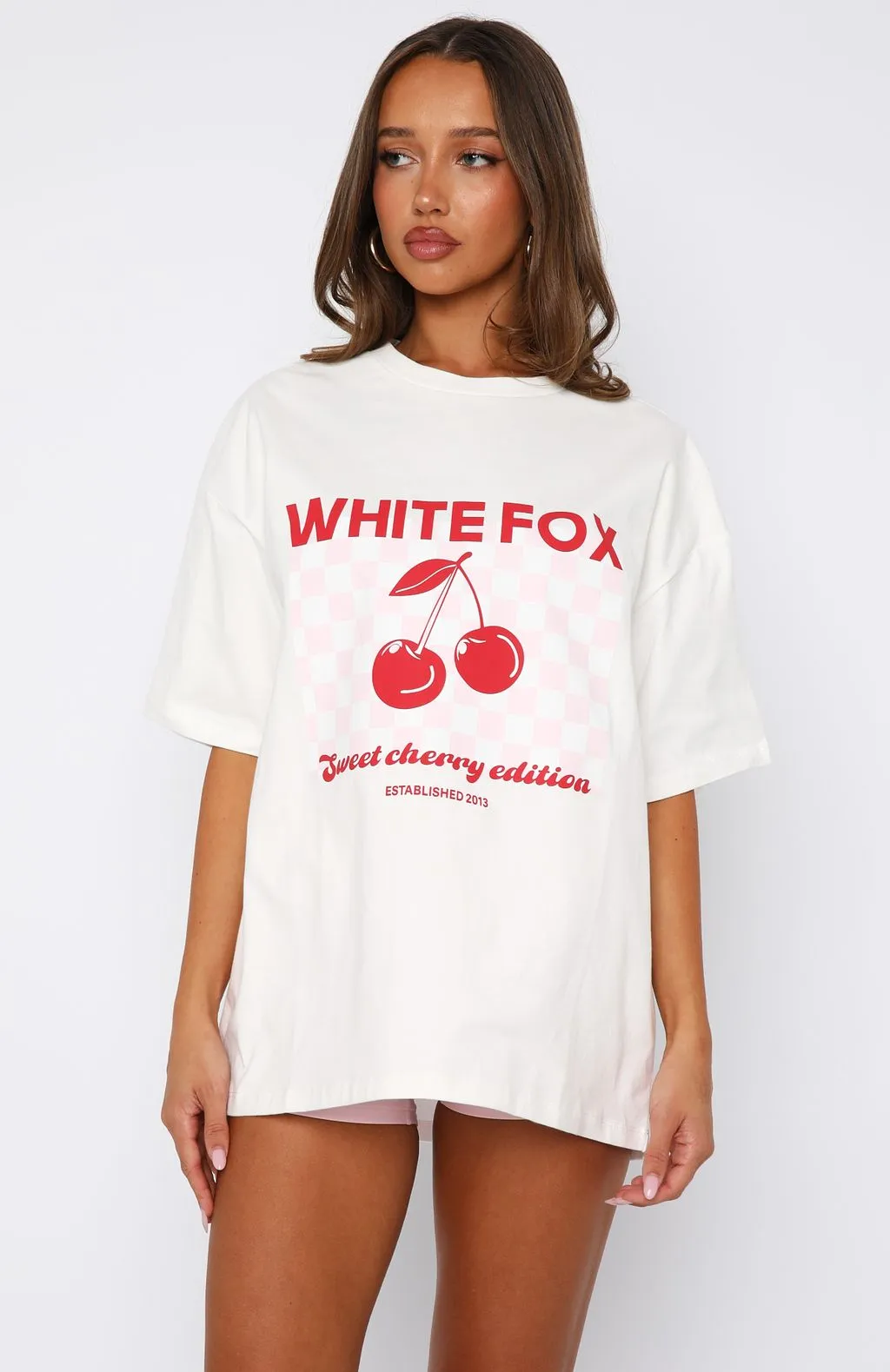 Sweet Cherry Edition Oversized Tee White Yarn Dyed Pattern Cloth
