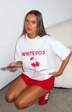 Sweet Cherry Edition Oversized Tee White Non Restrictive Armhole Cut