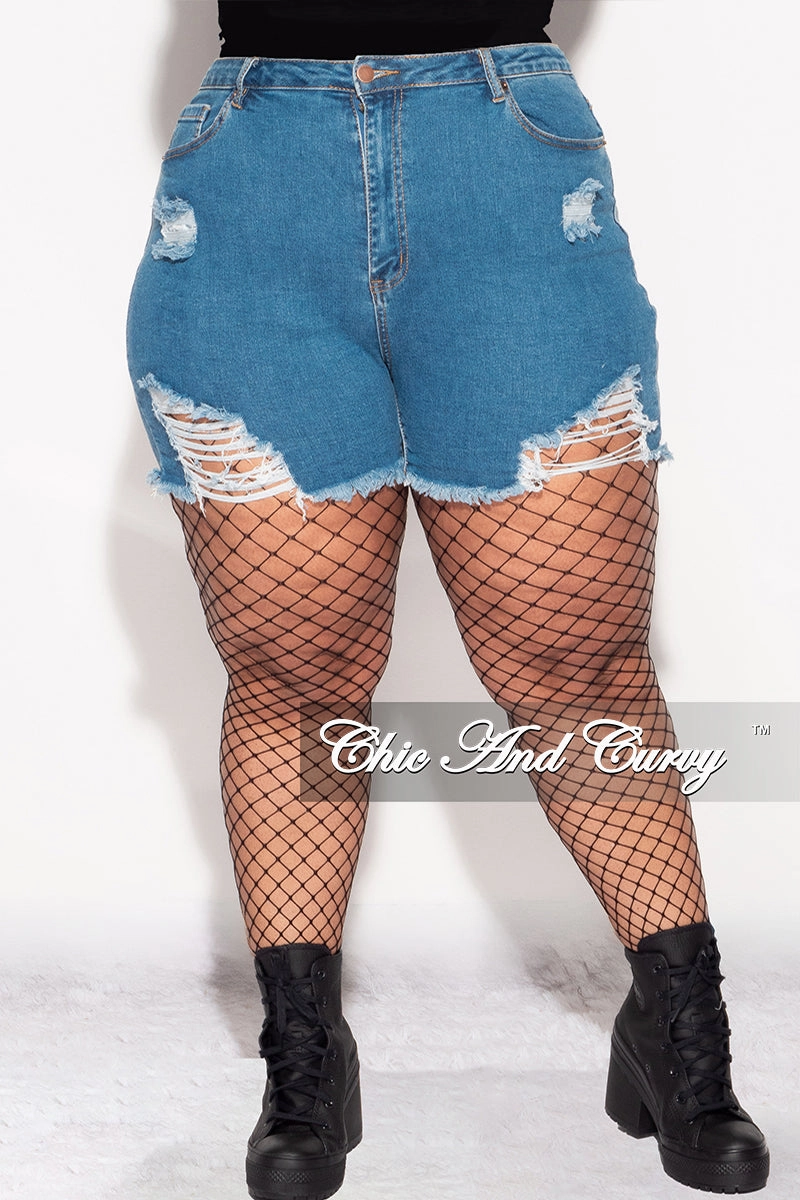 Comfort Focused Windproof Membrane Final Sale Plus Size Distressed Shorts in Denim