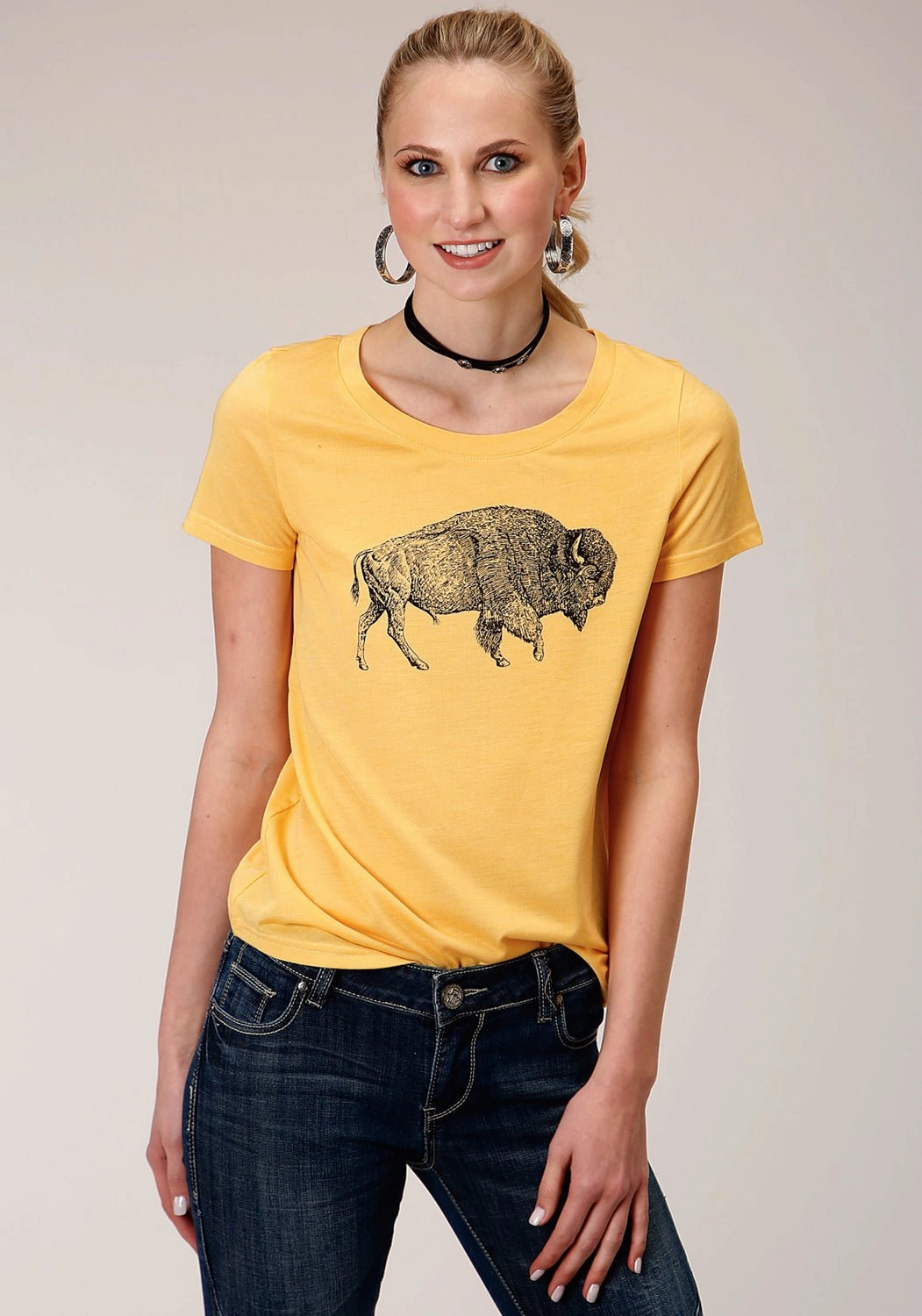 Roper Womens Yellow Poly/Rayon Buffalo S/S T-Shirt Mix-And-Match