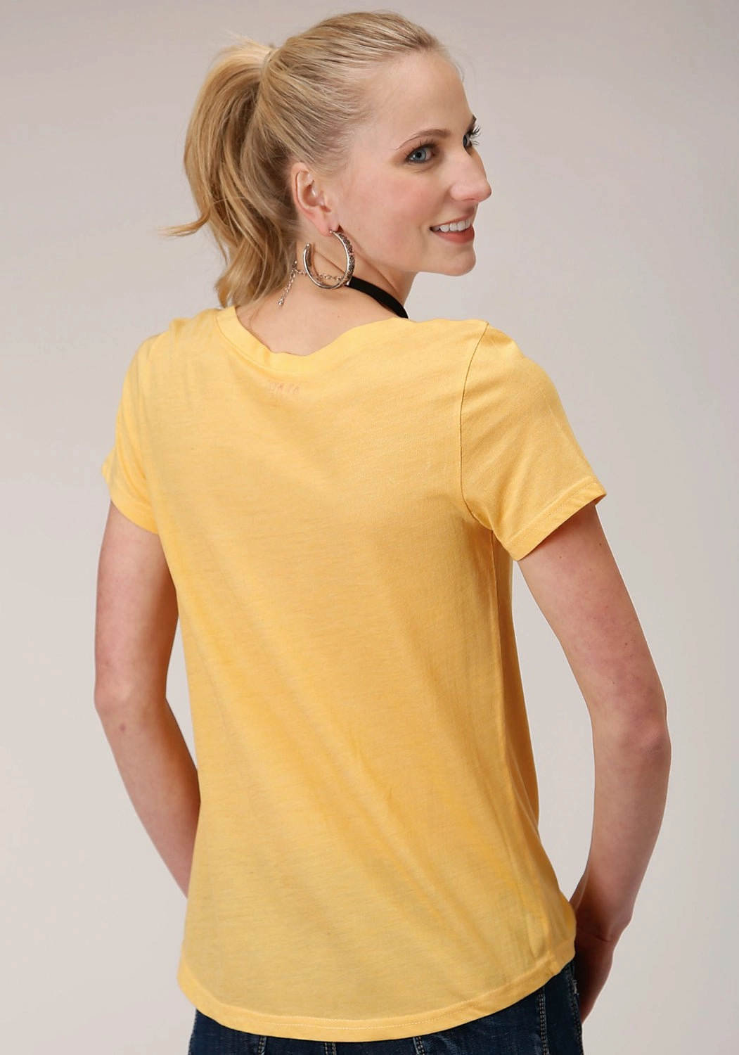 Checkered Style Simple Fit Roper Womens Yellow Poly/Rayon Buffalo S/S T-Shirt