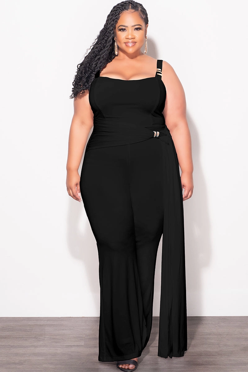 Final Sale Plus Size Jumpsuit with Gold Detail and a Sash in Black Core Fit