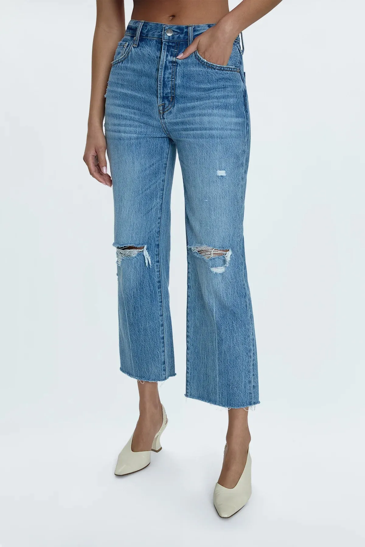 Cassie Super High Rise Straight Crop Jean Durable Stitching Stretchable Material