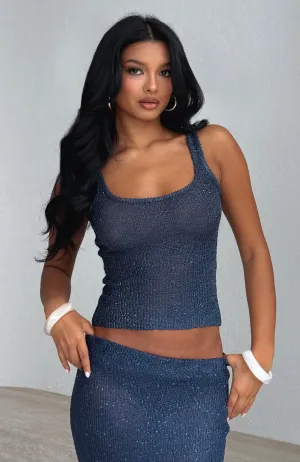 Fold Over Design Down For Me Sequin Knit Top Midnight