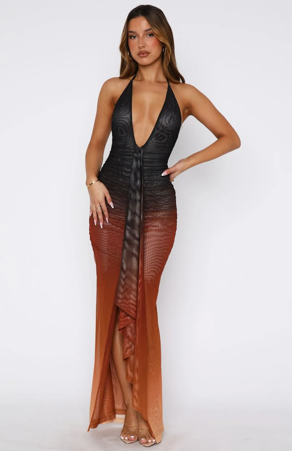 NonIrritatingSeams Drama Halter Maxi Dress Desert Dusk