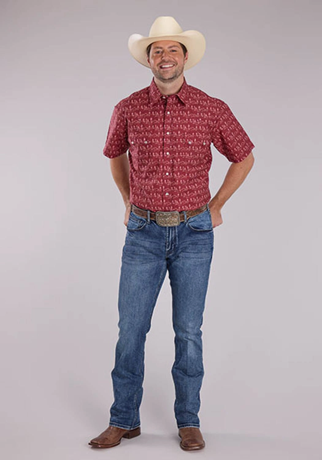 Roper Mens 2464 Desert Stripe Red 100% Cotton S/S Shirt Multipurpose Utility