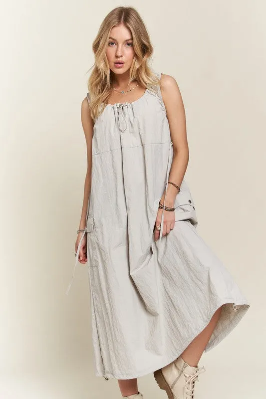 Drawstring Slit Back Cargo Dress