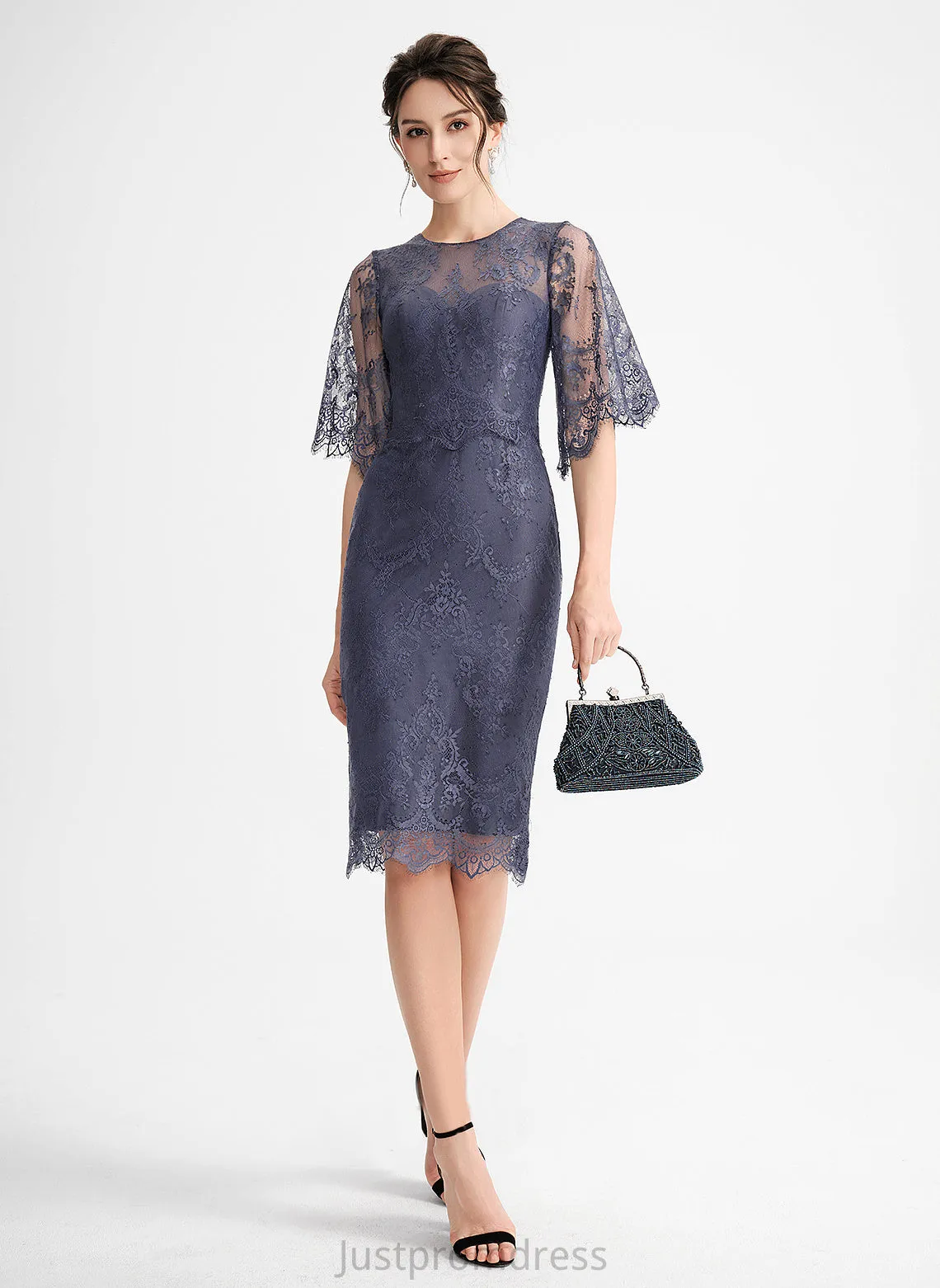 Dress Cocktail Lace Neck Mallory Scoop Lace Sheath/Column Knee-Length Cocktail Dresses With