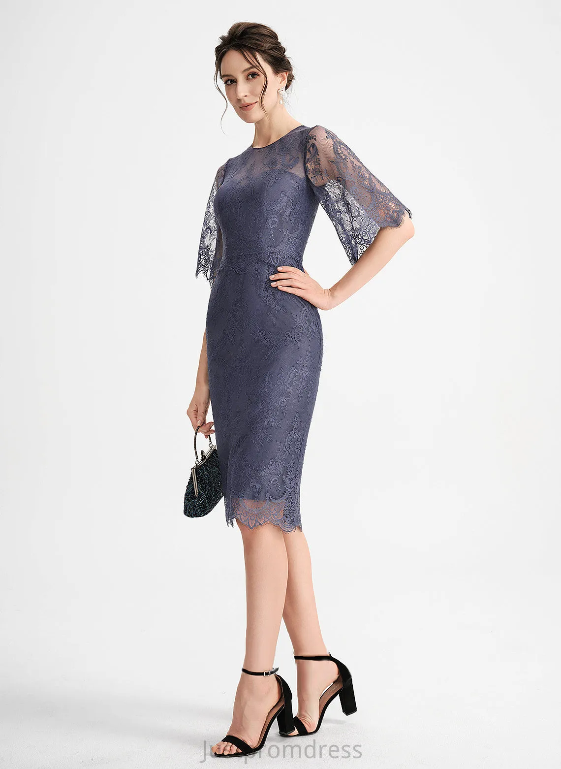 Dress Cocktail Lace Neck Mallory Scoop Lace Sheath/Column Knee-Length Cocktail Dresses With