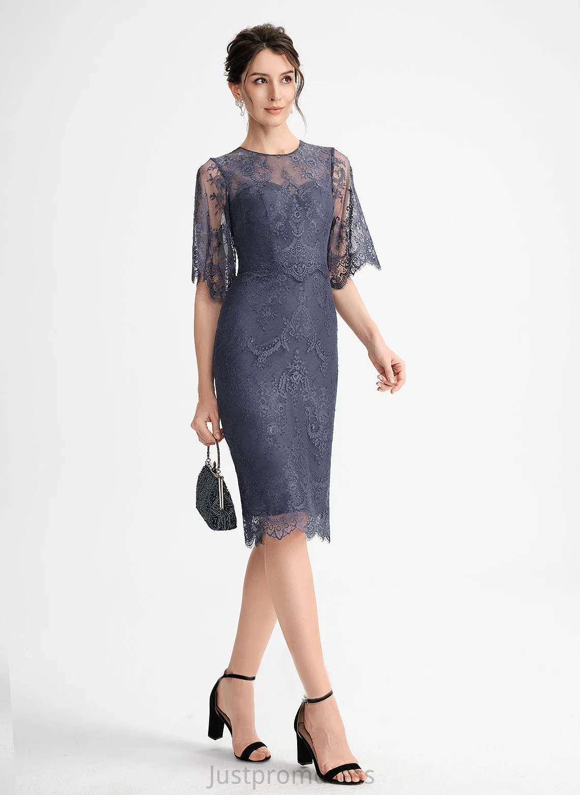 Dress Cocktail Lace Neck Mallory Scoop Lace Sheath/Column Knee-Length Cocktail Dresses With