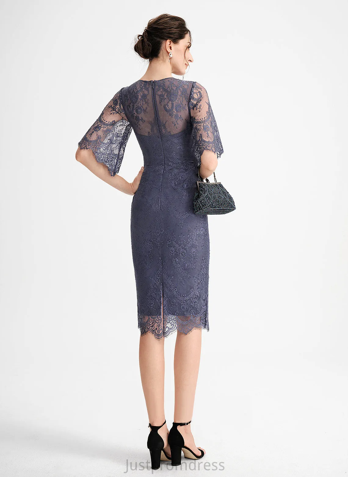 Dress Cocktail Lace Neck Mallory Scoop Lace Sheath/Column Knee-Length Cocktail Dresses With