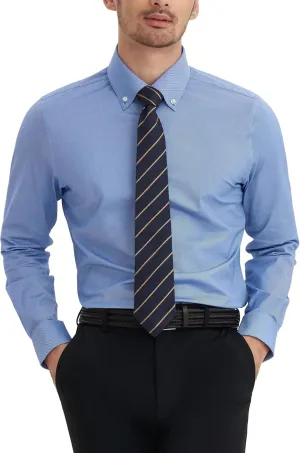 Dress Shirts for Men, 6-Way Stretch Wrinkle Free Non Iron Premium Striped Slim Fit Long Sleeve Button Down Shirt