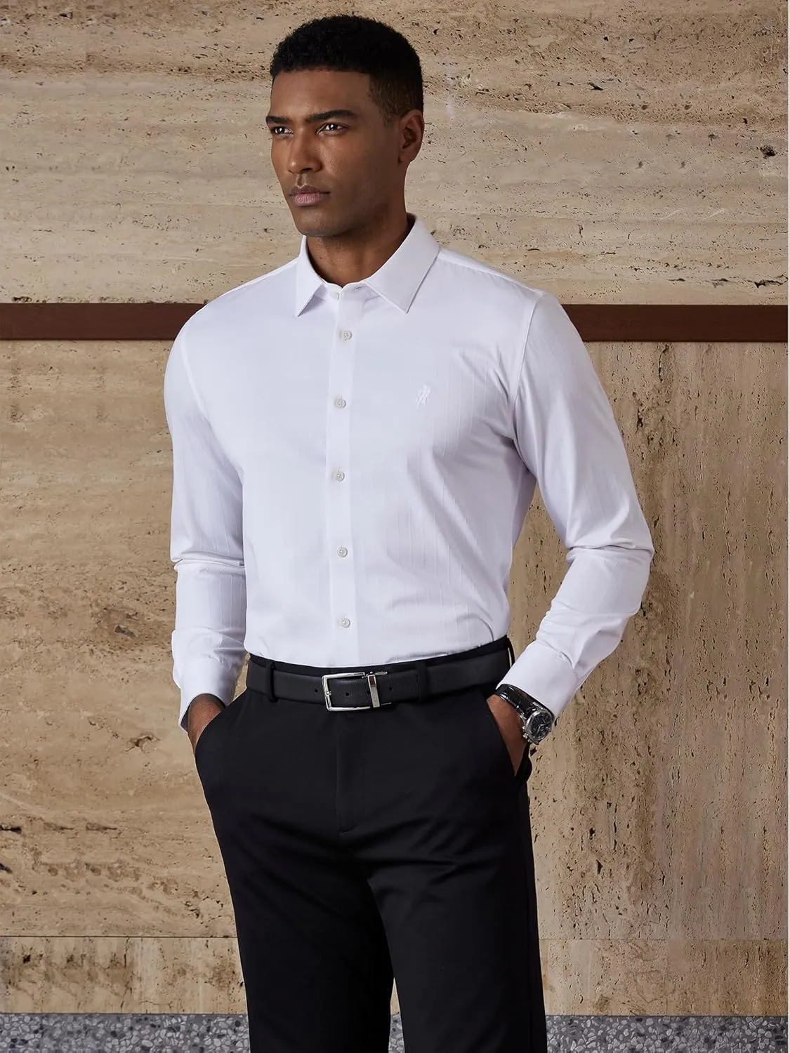 Dress Shirts for Men, 6-Way Stretch Wrinkle Free Non Iron Premium Striped Slim Fit Long Sleeve Button Down Shirt