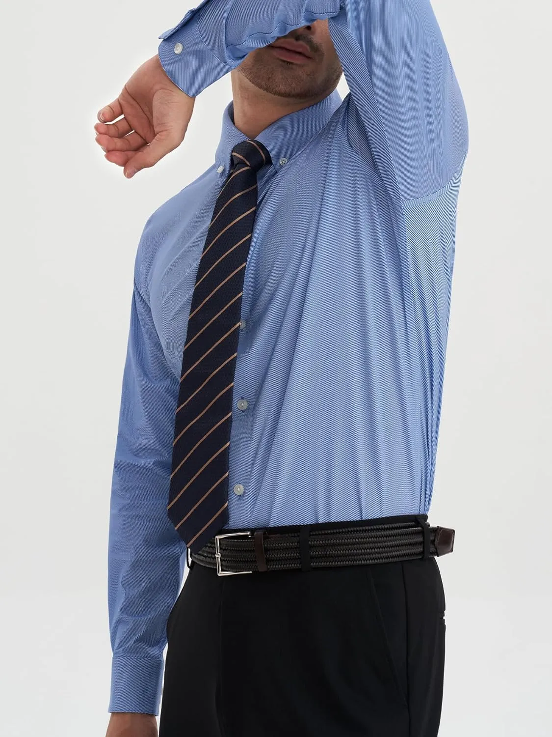 Dress Shirts for Men, 6-Way Stretch Wrinkle Free Non Iron Premium Striped Slim Fit Long Sleeve Button Down Shirt
