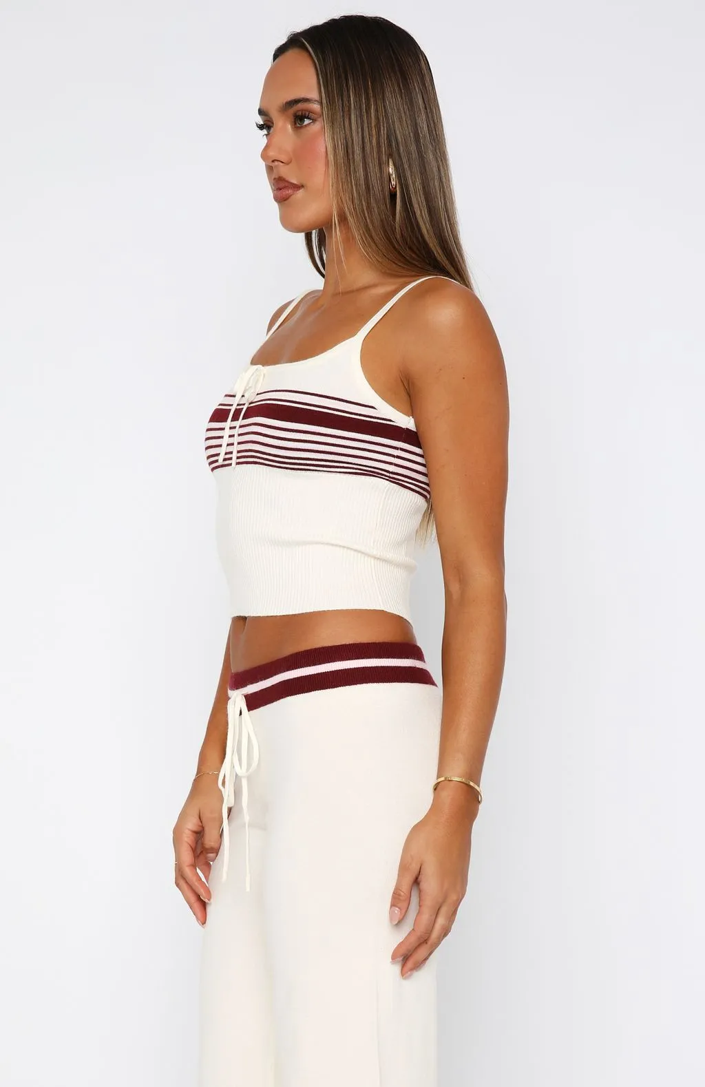 Keep Driving Knit Cami Top Burgundy Stripe Thermal Regulation Fabric