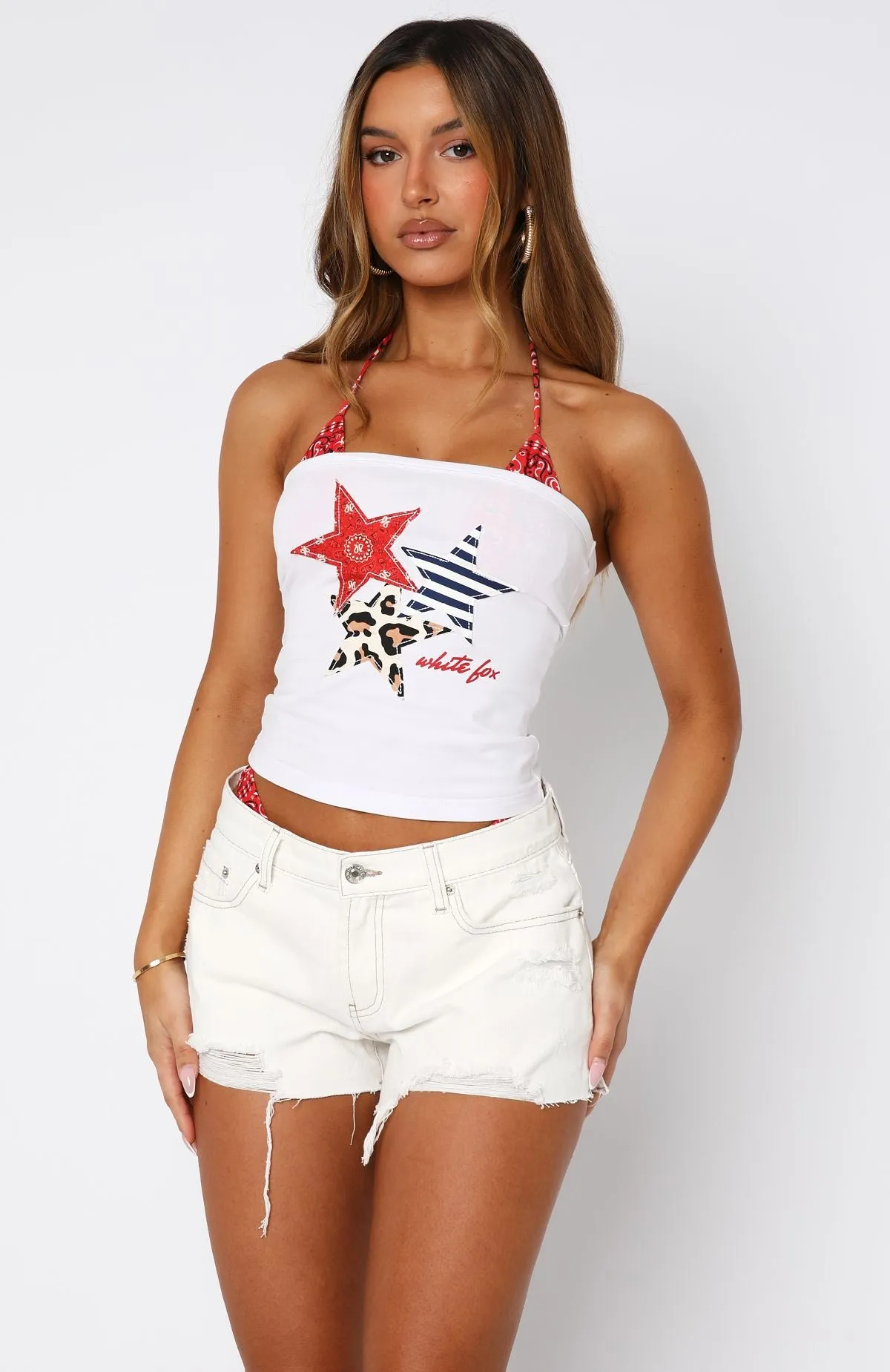 Stars In The Sky Strapless Top White Textured Weave Pattern