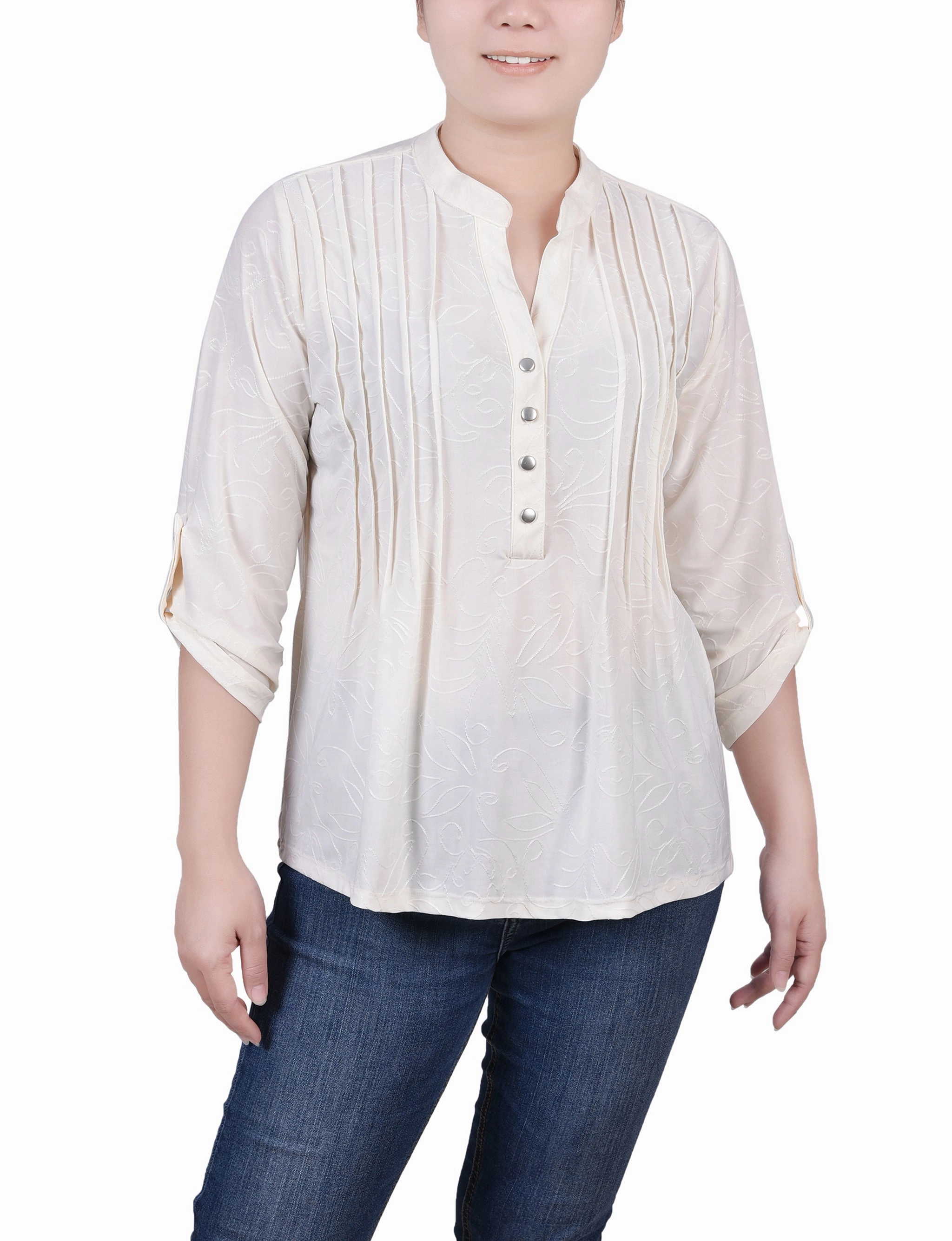 QuickDrySystem Petite 3/4 Roll Tab Pullover Top