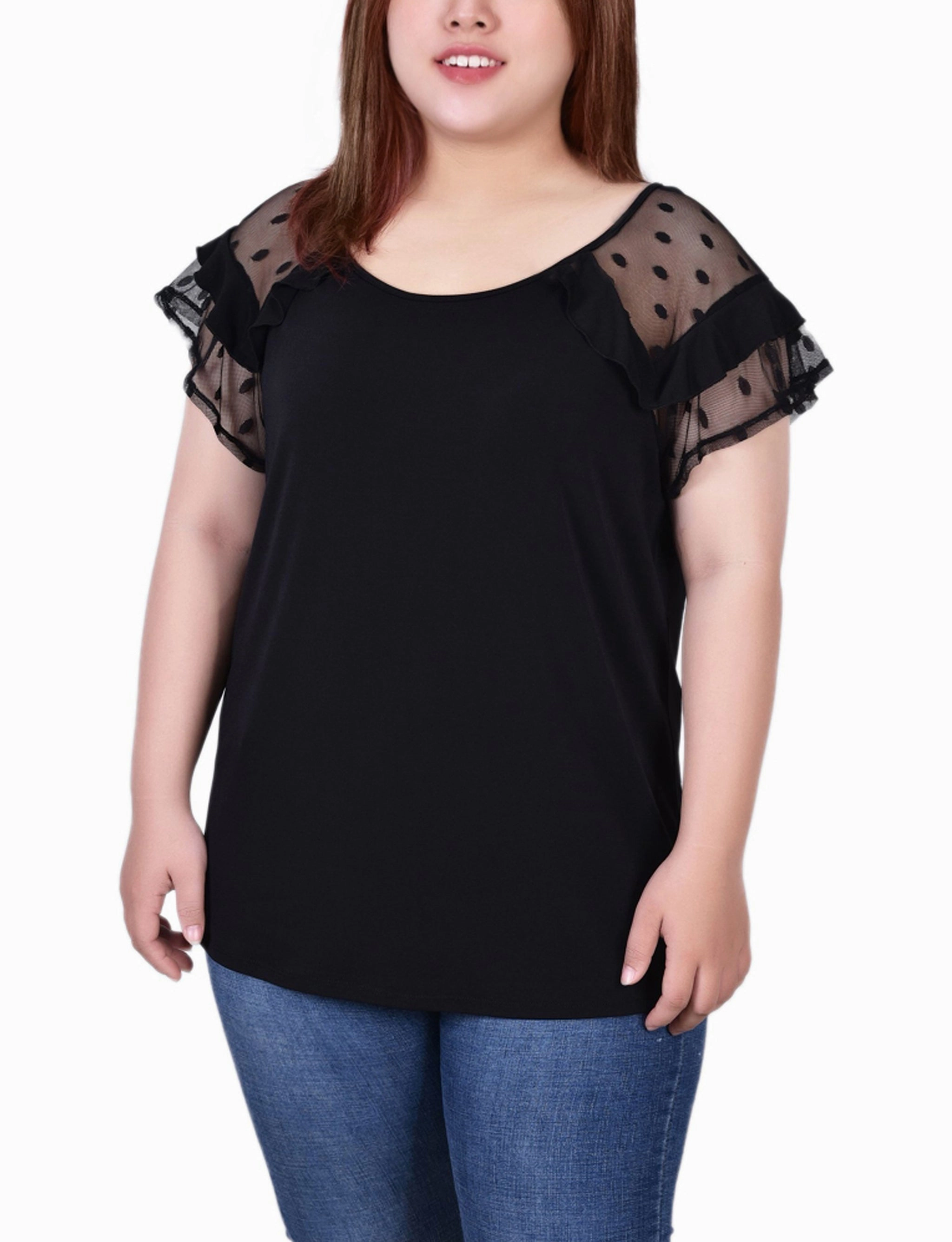 Wide Shoulder Cut UltraLightweight Plus Size Short Dot Sleeve Top