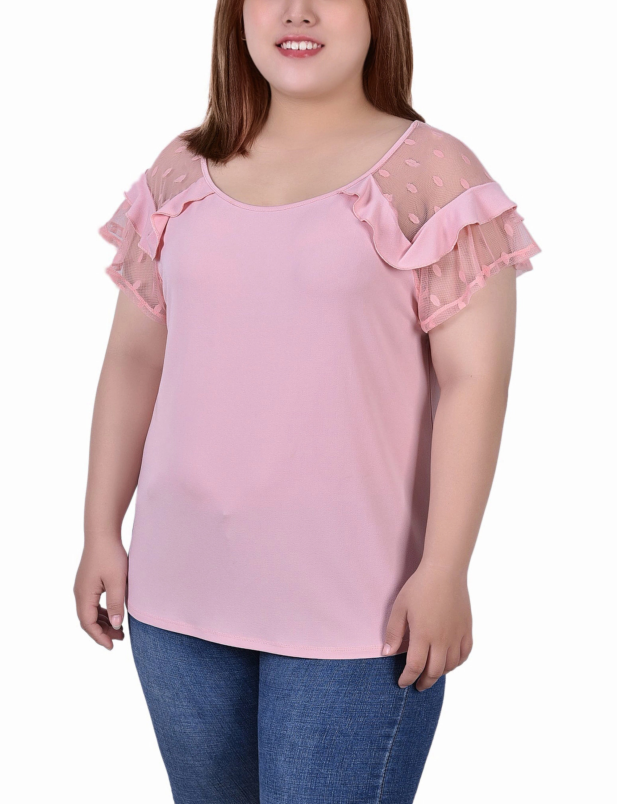 Heather Effect Finish Layered Panel Design Plus Size Short Dot Sleeve Top