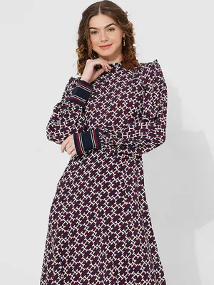 Ds Vis Monogram Knee Dress Ls