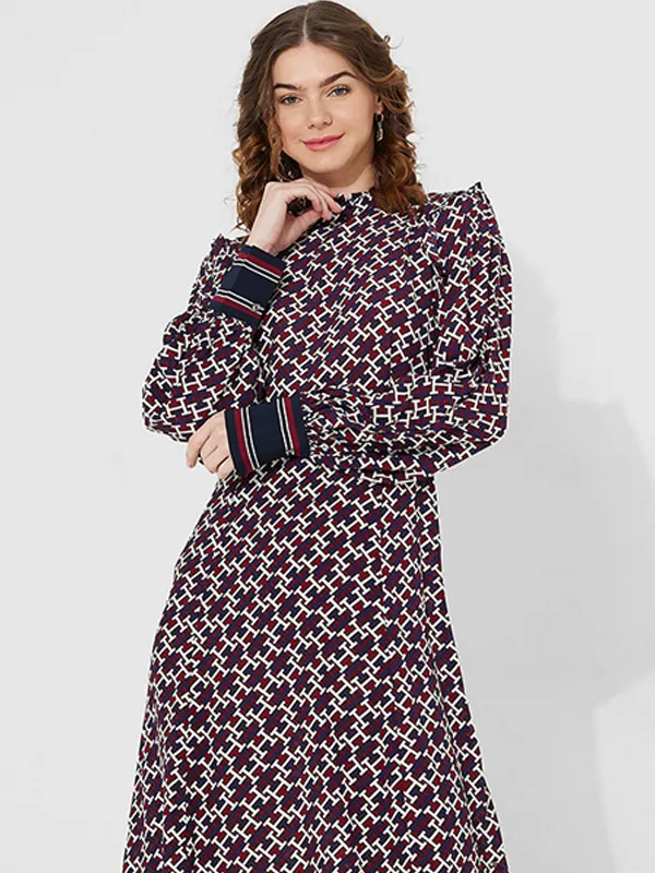 Ds Vis Monogram Knee Dress Ls