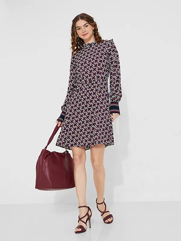 Ds Vis Monogram Knee Dress Ls