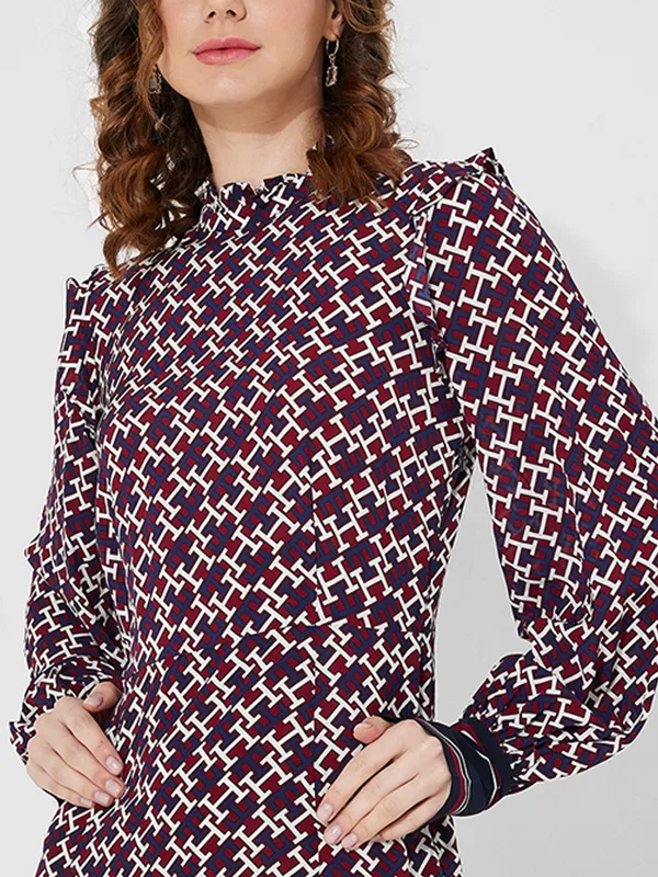 Ds Vis Monogram Knee Dress Ls