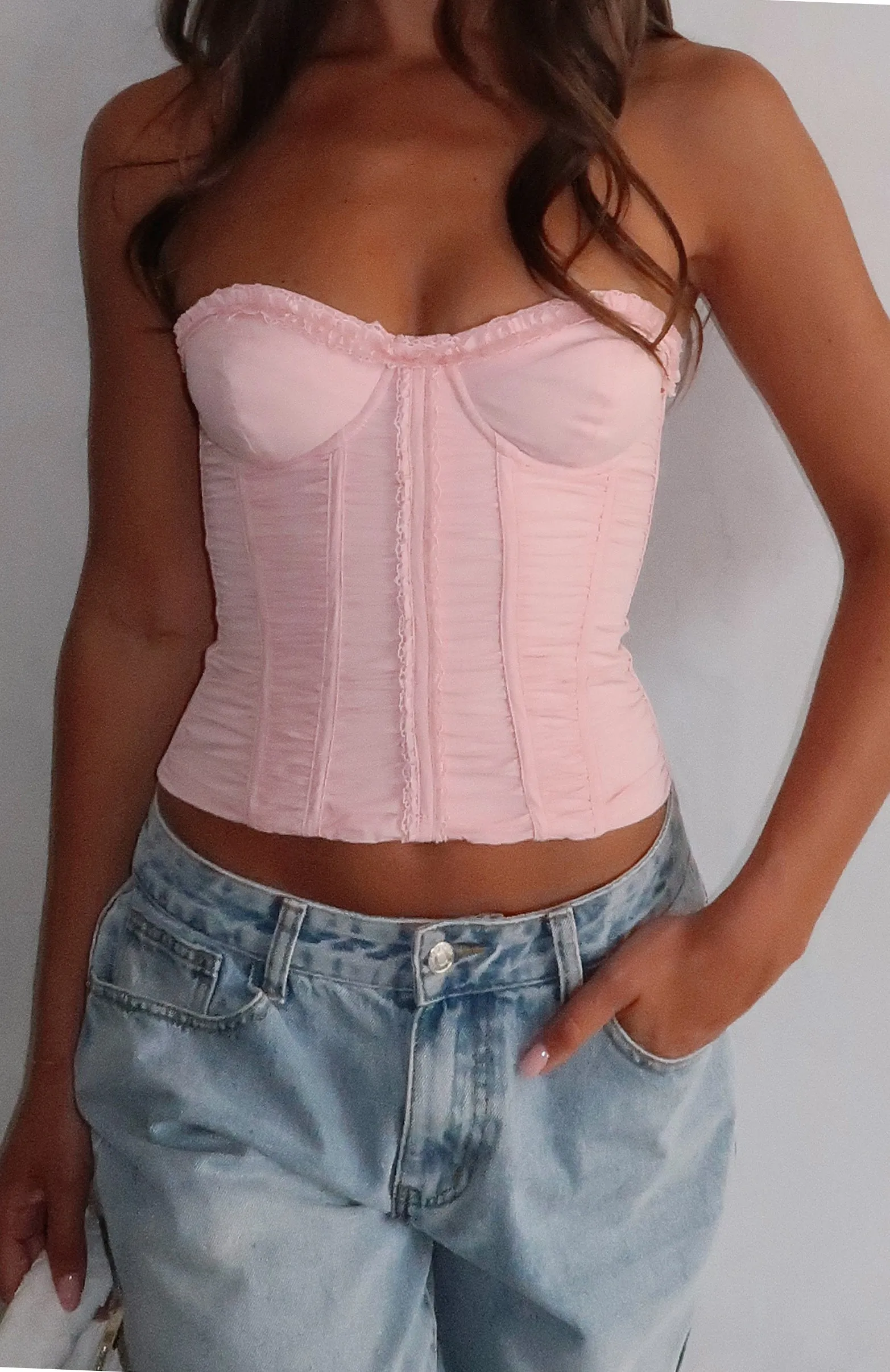 Don't Judge Me Strapless Bustier Baby Pink Classic Tank Non Restrictive Collar