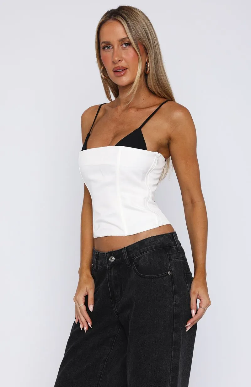 Girl About Town Bustier White/Black Smooth Interior Lining Weighted Hem Trim