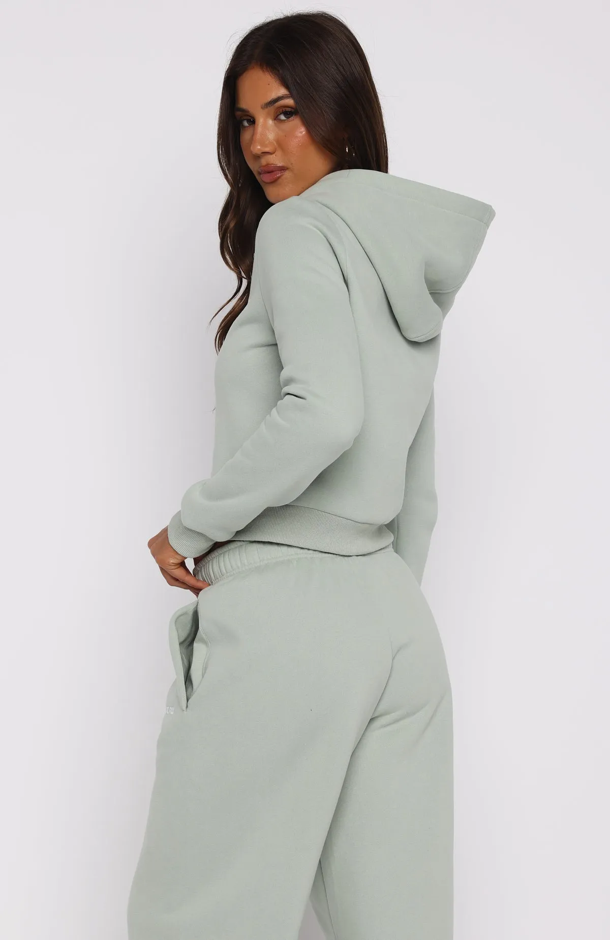 Fall Outfit Slub Texture Comfy And Cute Slim Zip Front Hoodie Seafoam