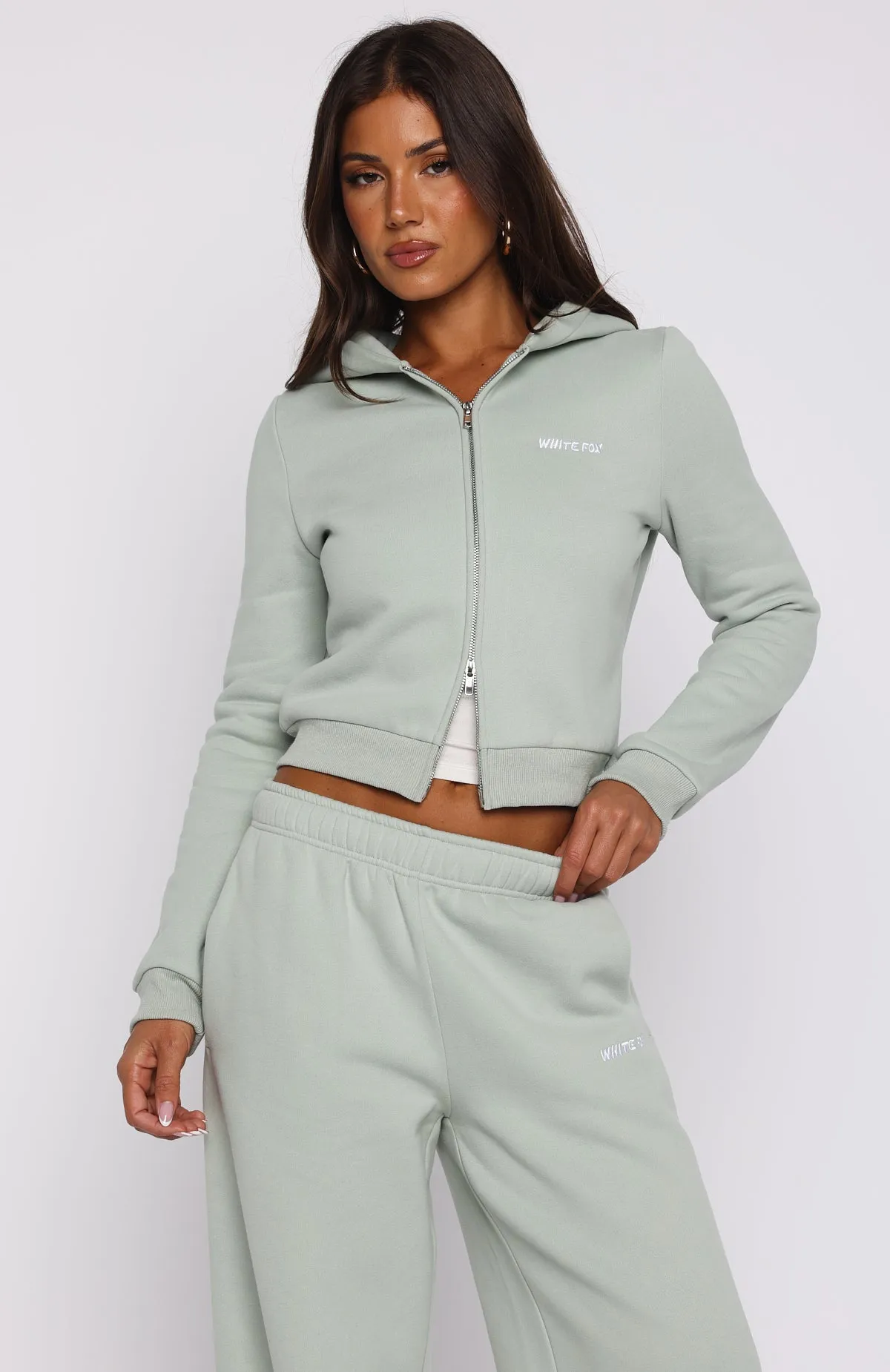 Polished Edge Thermal Insulation Knits Comfy And Cute Slim Zip Front Hoodie Seafoam