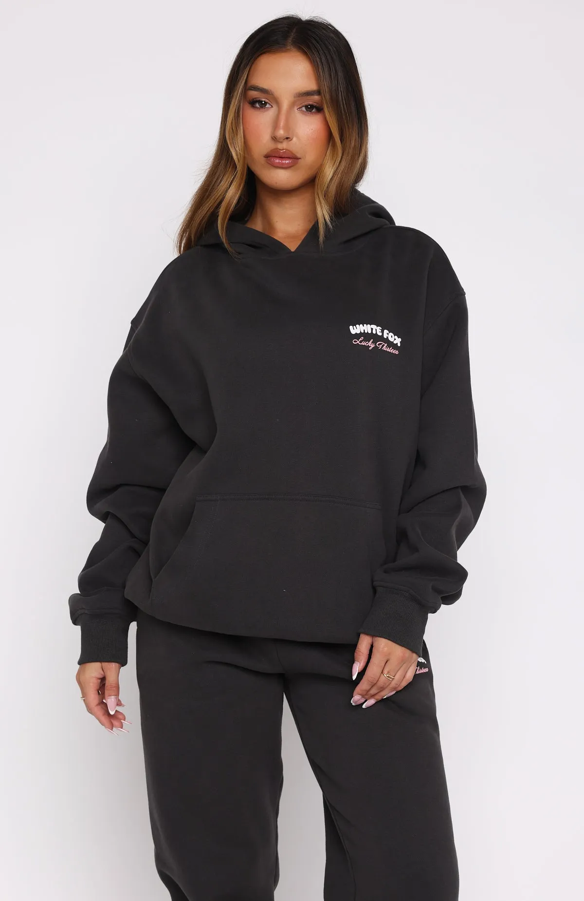Lucky Thirteen Cheyenne Oversized Hoodie Charcoal Textured Weave