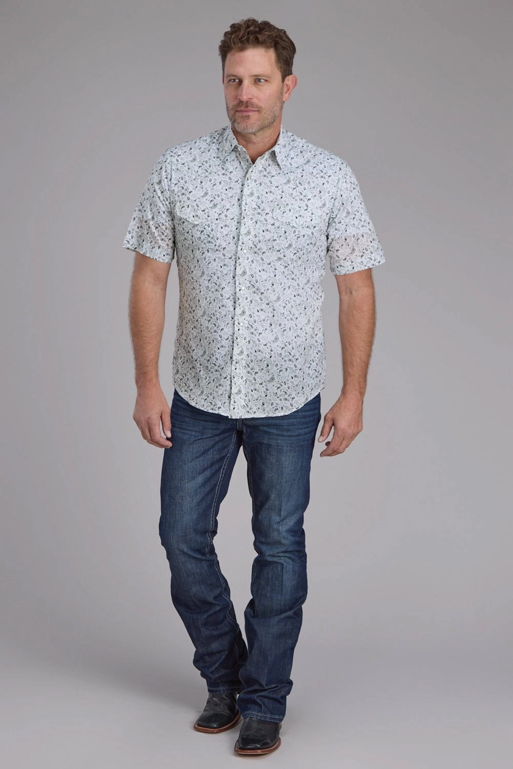 Roper Mens 2428 Paisley Black/White Cotton Blend S/S Shirt Preppy Vibe