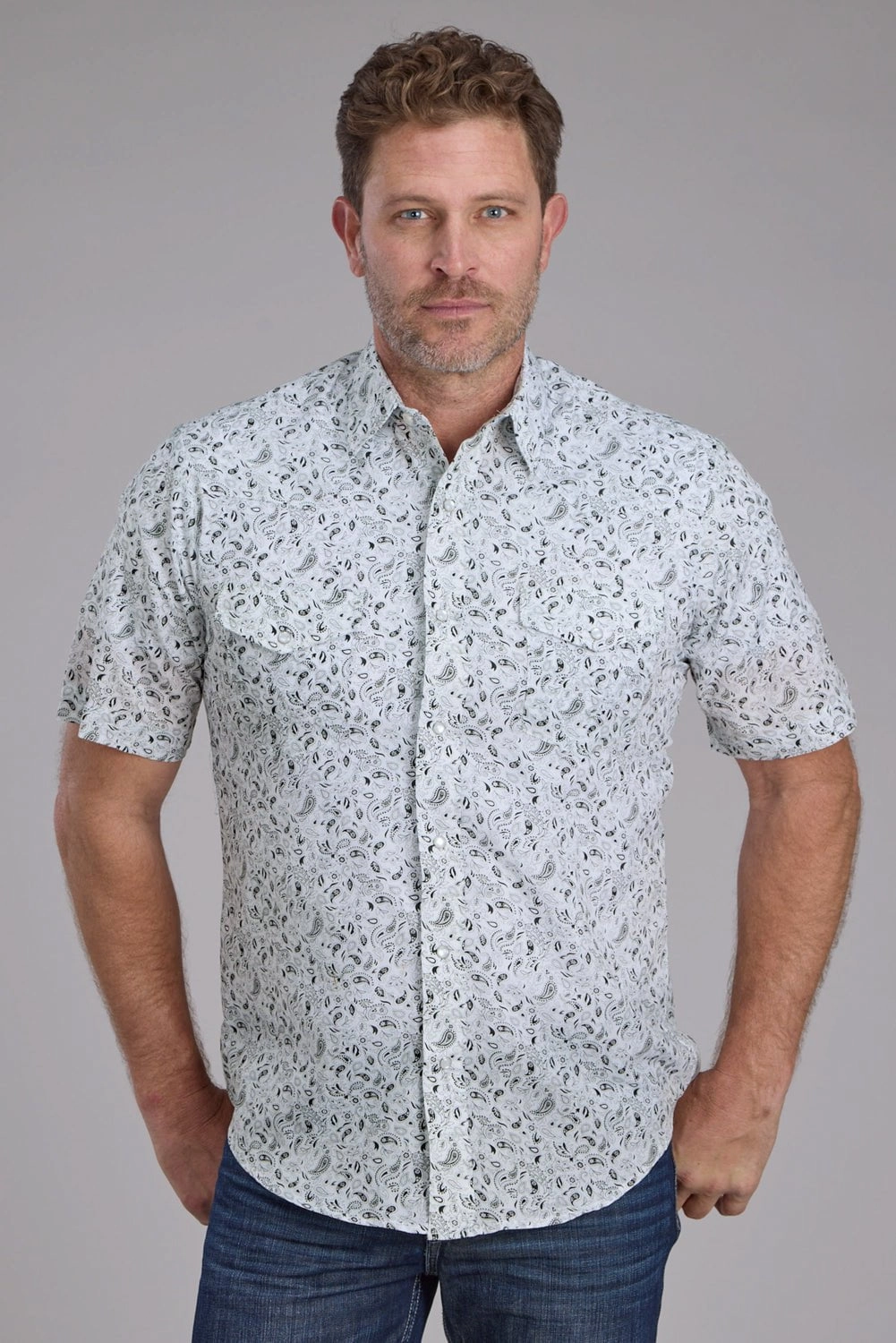 Roper Mens 2428 Paisley Black/White Cotton Blend S/S Shirt Eco friendly materials Stylish Appearance