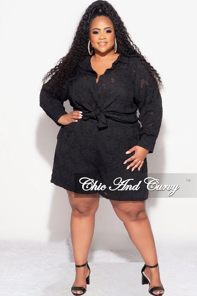 Final Sale Plus Size 2pc Collar Button Up Top And Short Set In Black Chic Vibe Essential Fit