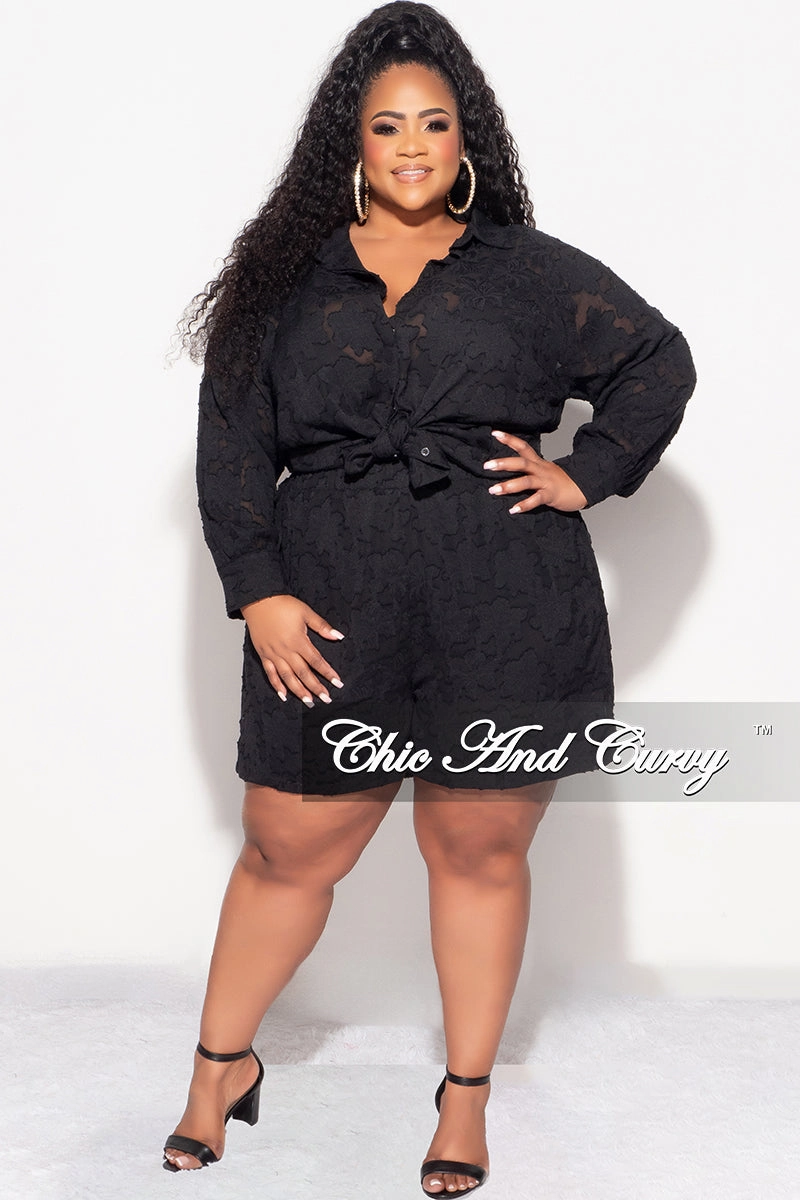 Final Sale Plus Size 2pc Collar Button Up Top And Short Set In Black HighRiseWaistband AbrasionResistantPanels