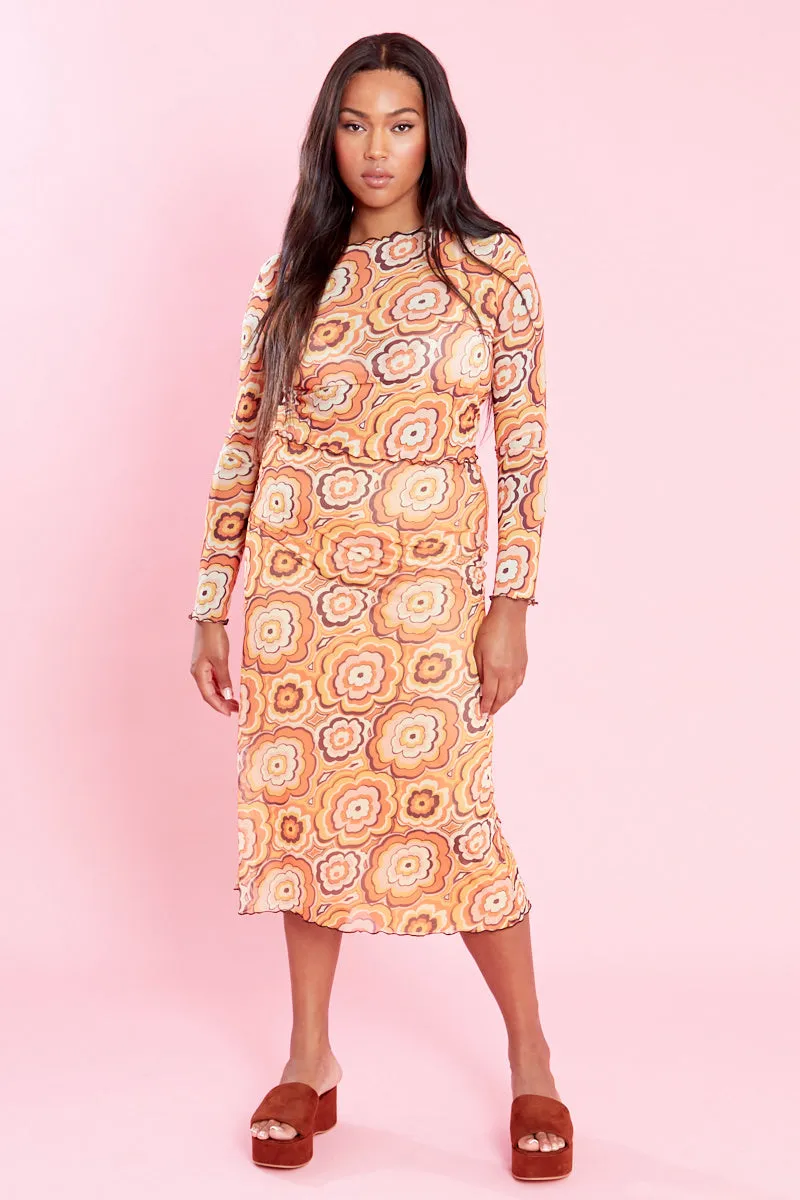 Recycled Polyester Material Sandy Mesh Midi Skirt - Curve