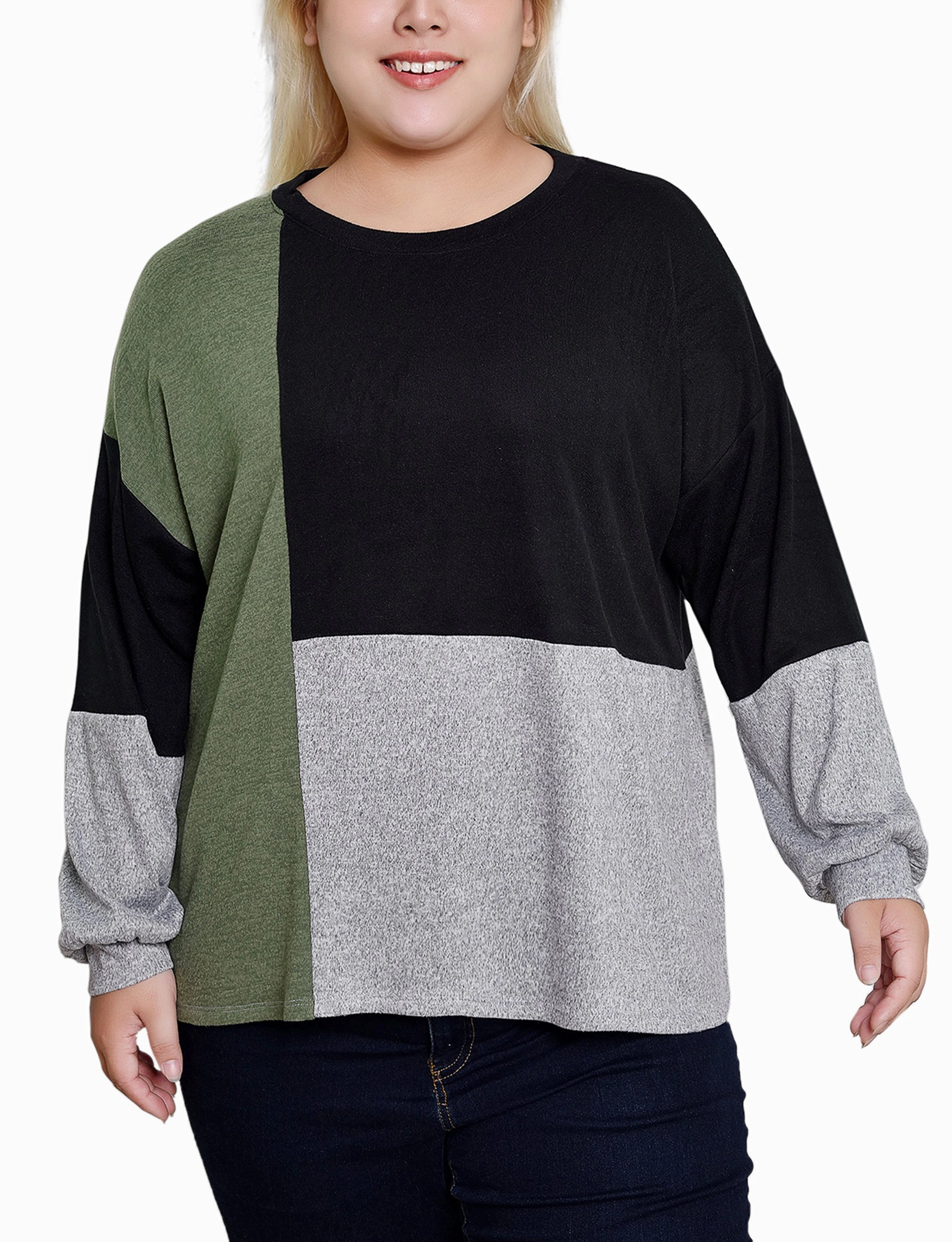 Plus Size Long Sleeve Colorblocked Top Athletic Wear Hypoallergenic Inner Layer