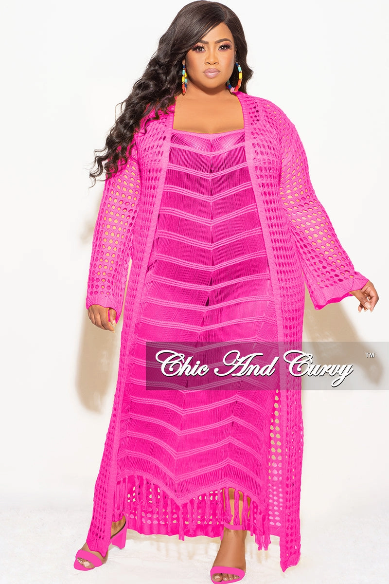 Carbon Infused Fabric FlexibleKneePanels Final Sale Plus Size Crochet Cardigan with Tie in Pink