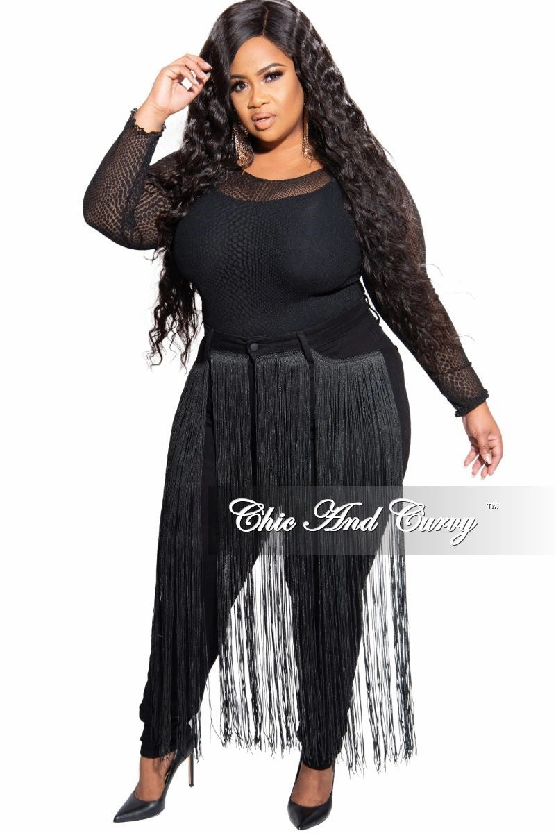 Final Sale Plus Size Long Sleeve Mesh Bodysuit in Black Low-rise style Machine washable