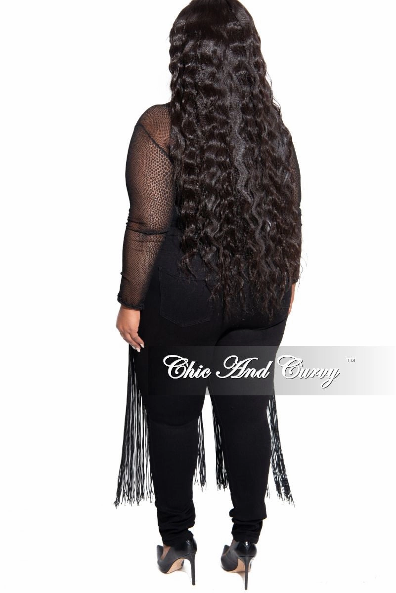 Final Sale Plus Size Long Sleeve Mesh Bodysuit in Black Layer-Friendly Fit