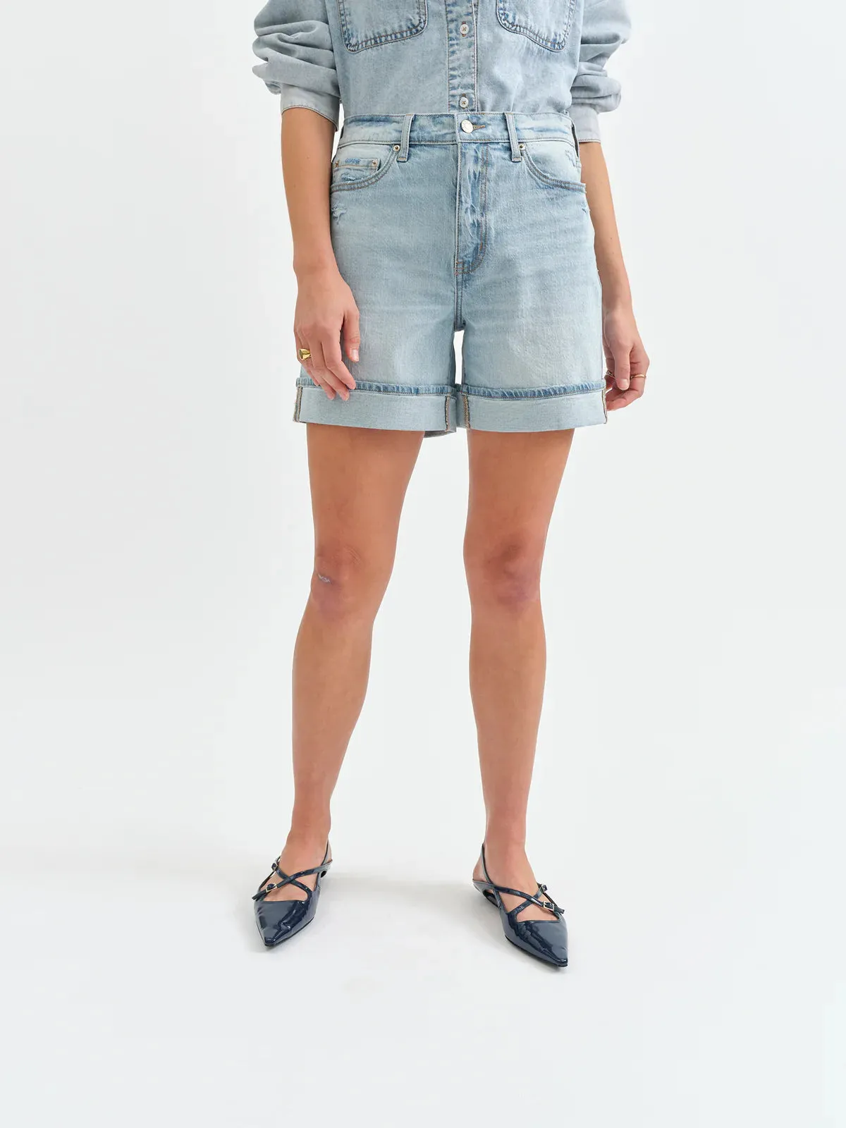 Easy Rider Mid Rise Short in Dew Drop Reinforced Hems
