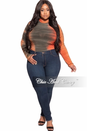 Stylish Cut Comfort Wear Fit Final Sale Plus Size Ombr?? Bodysuit In Orange Rust / Olive